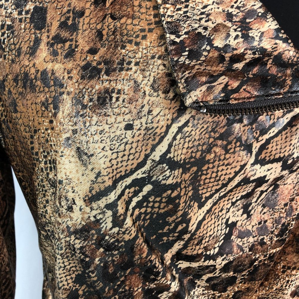 Vintage Boho Chic Snake Print Faux Wrap Zip up Top - Picture 5 of 6